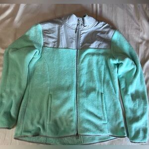 023: PreLoved Danskin Mint Green and Gray Fleece Double Zip Jacket Size XL 16-18